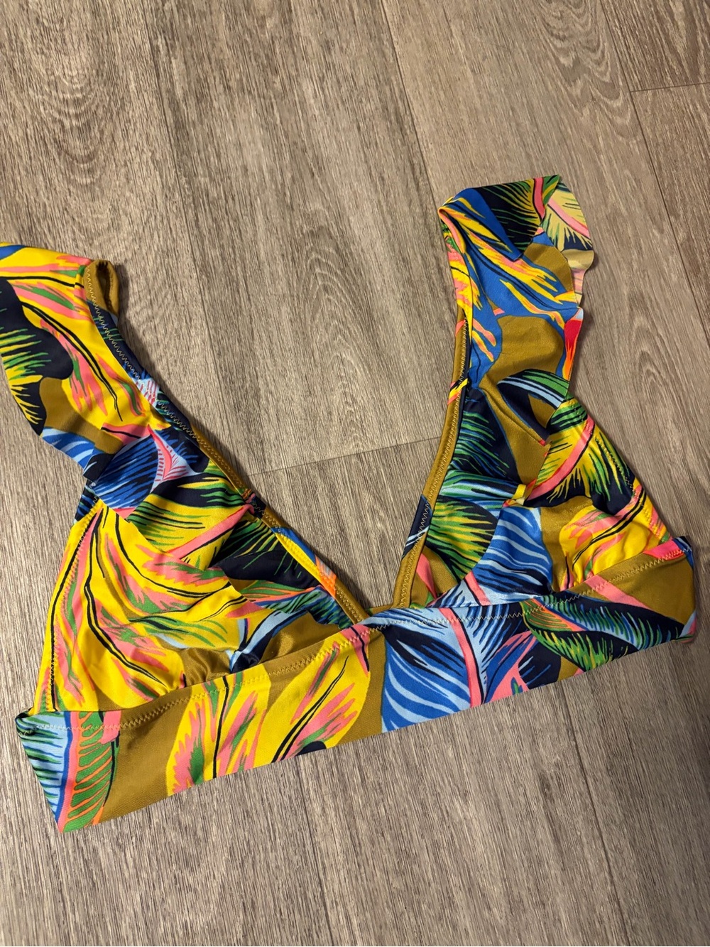 Aerie Tropical Leaf Print Ruffle Bikini Top XL